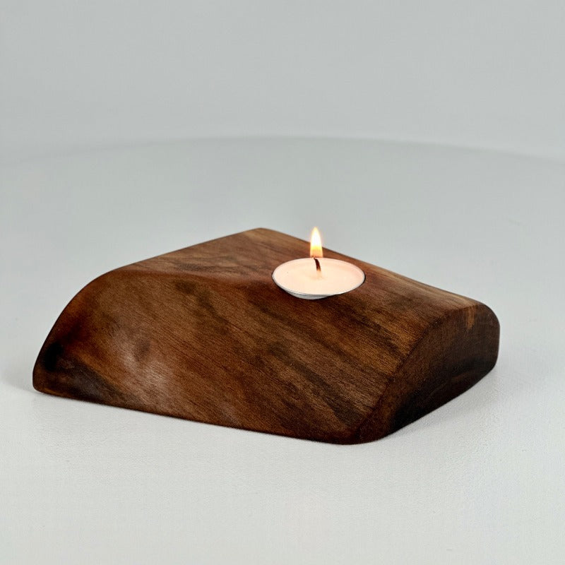 Rustic Walnut Tea Light Candle Holder