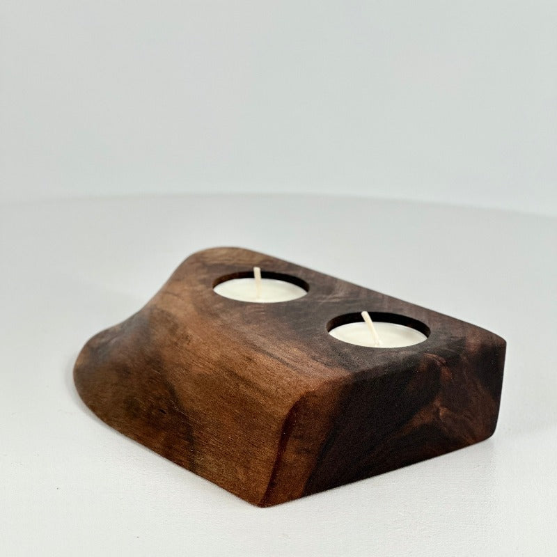 Rustic Walnut Tea light Candle Holder