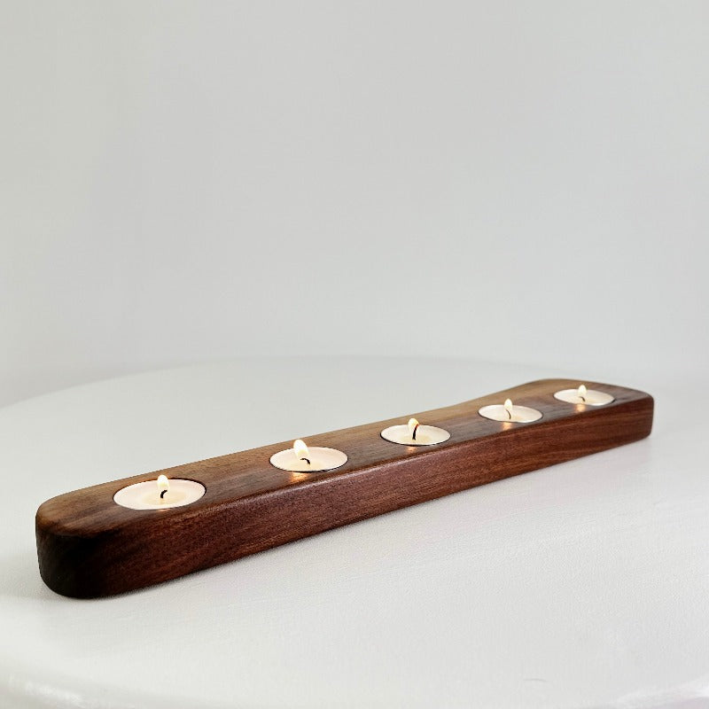 Solid Walnut 5 Tea Light Candle Holder