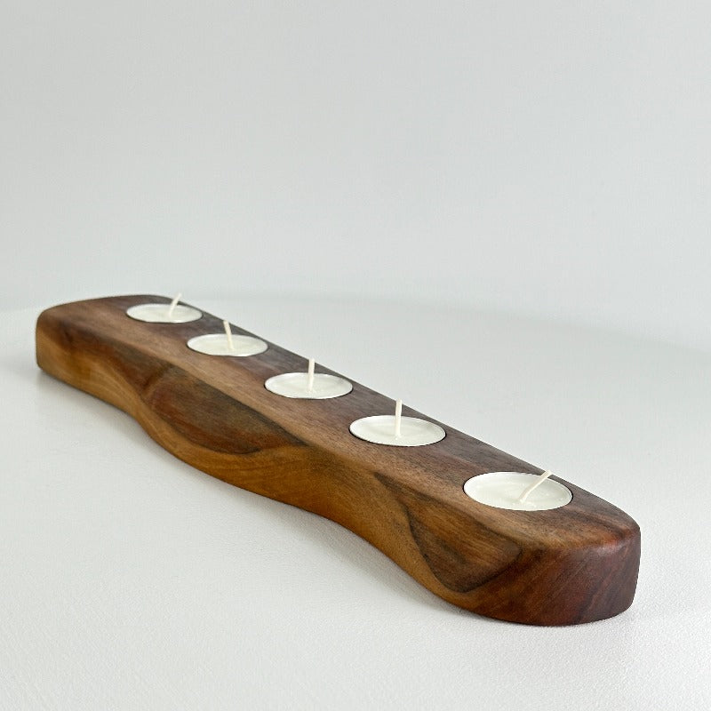 Solid Walnut 5 Tea Light Candle Holder