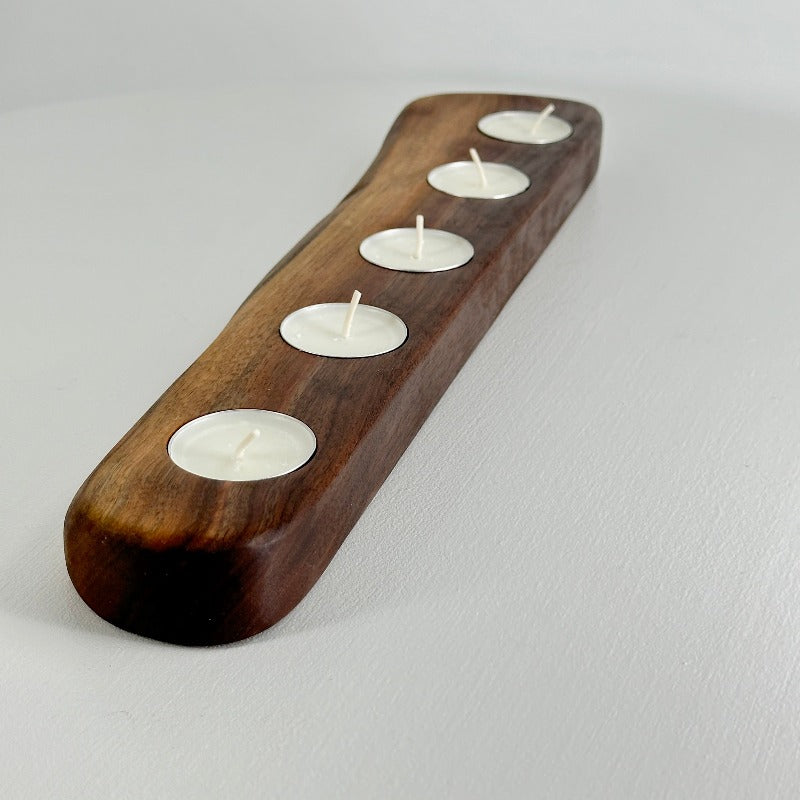 Solid Walnut 5 Tea Light Candle Holder