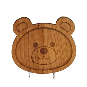 Children's solid cherry teddy bear plate with adorable engraved face. 