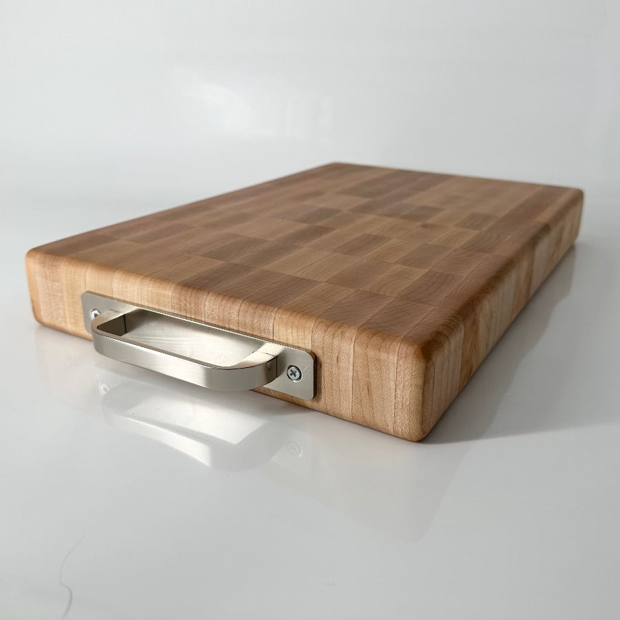 Solid Maple Cutting Block with Stainless Steel Handles